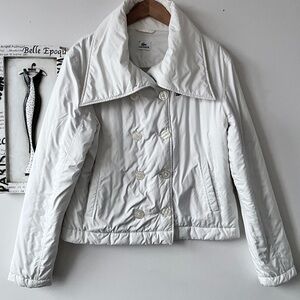 Lacoste Women’s Minimalist Lightweight Ivory Double Breasted Puffer Jacket Sz 46